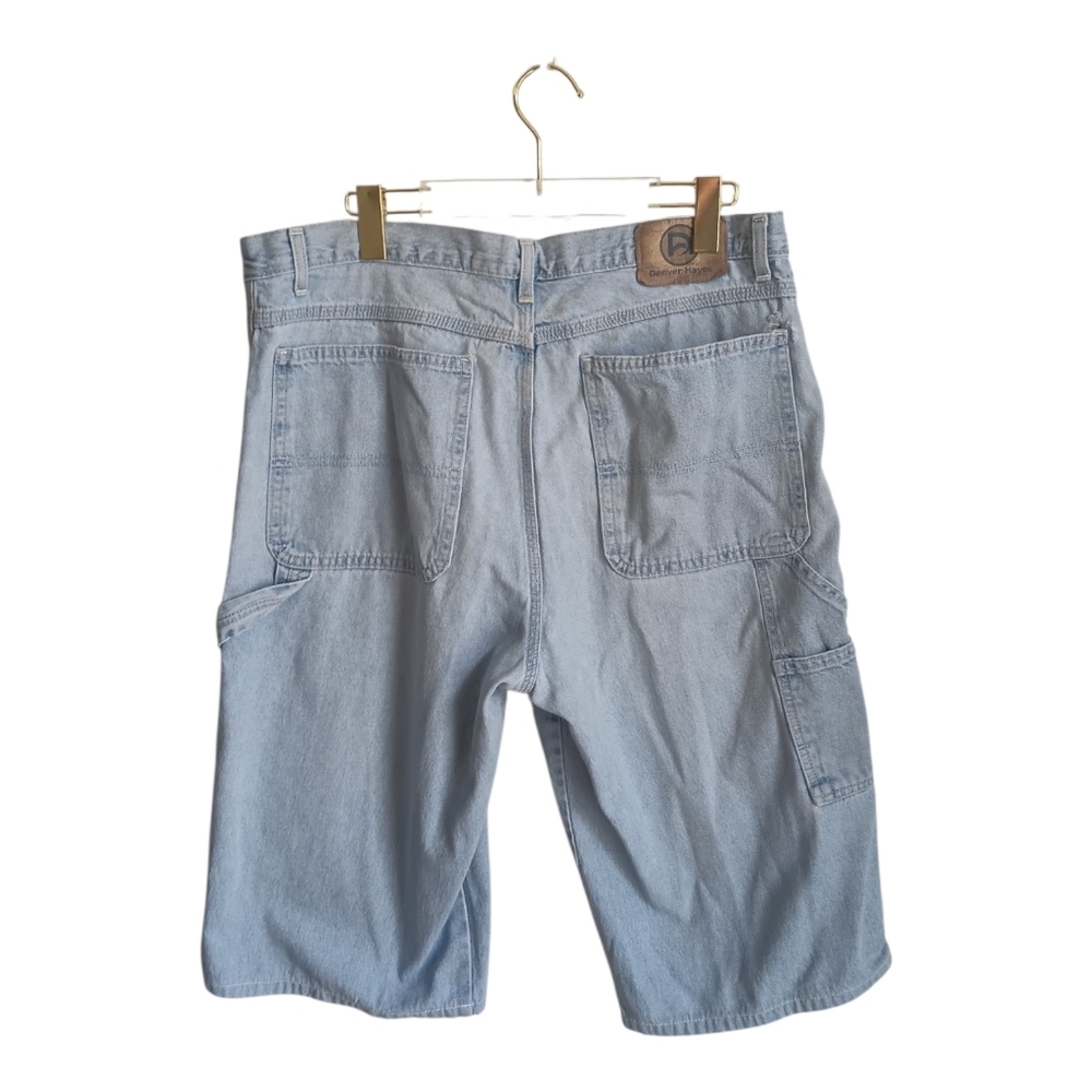 Vintage Denver Hayes Light Blue Denim Carpenter Shorts Size 38 Workwear
